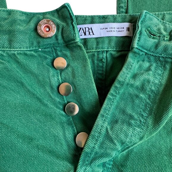 Zara Green Button-Fly Wide Leg Jeans - Size 2 - Picture 5 of 15